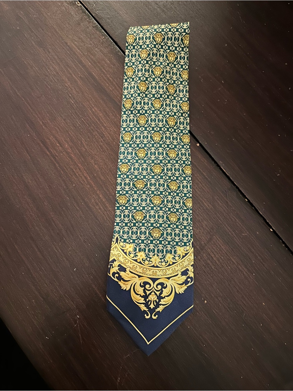 Versace Navy and Gold Baroque Silk Tie